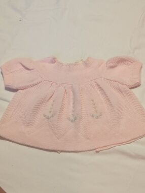 Vintage Renzo's Imports Pink Knit Baby Top/Dress